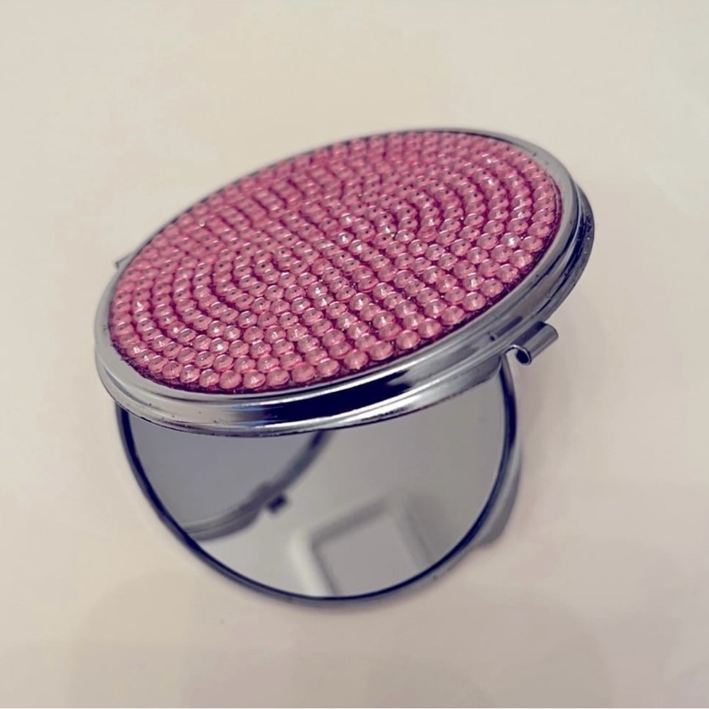 Pink rhinestone compact mirror